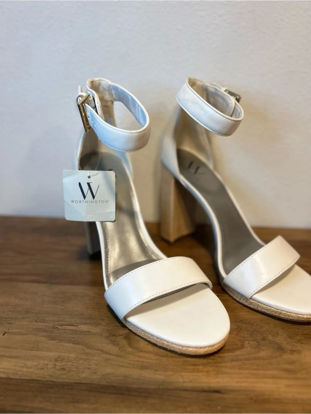 Worthington Women's White Ankle-Strap Block Heel Sandals - Picture 2 of 3